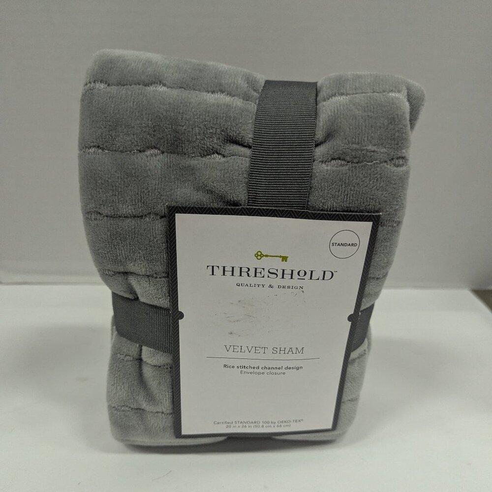 Threshold Gray Velvet Sham Standard Size Rice Stitched Channel Pillow Cover